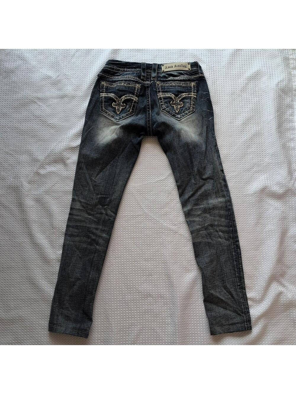 Rock Revival Jeans Women's 27 July Cuffed Skinny Rhinestone Dark Wash